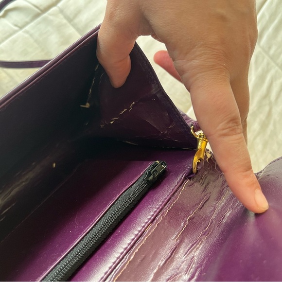 Vintage 80s Genuine Leather Snakeskin Crossbody Clutch Bag OS Purple Multi - Picture 16 of 16